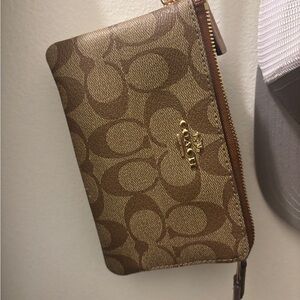 Coach Double-Zip Brown Wristlet